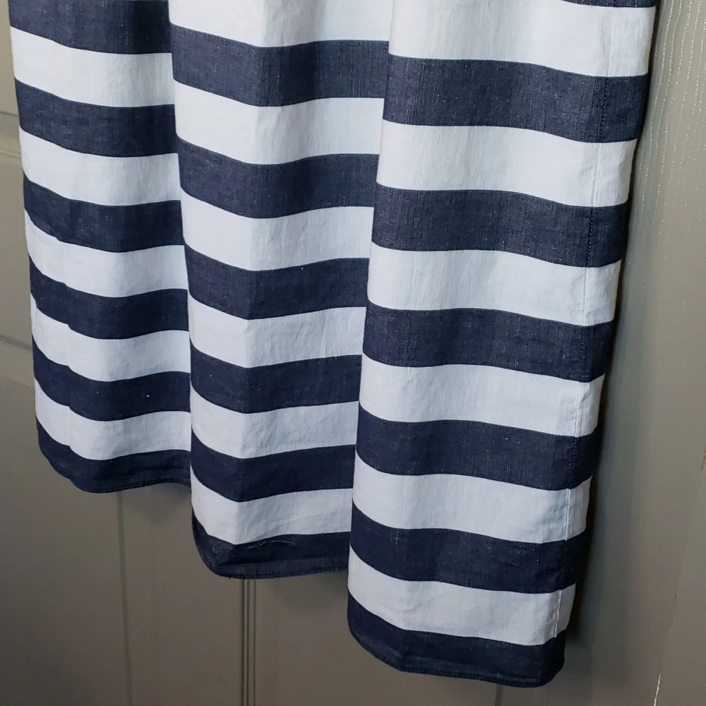 🪲 RARE Banana Republic Navy White striped linen pleated full maxi skirt 2/4 - Picture 3 of 6